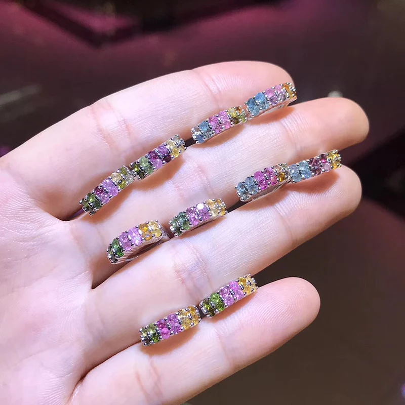 

Серьги из натурального бразильского разноцветного турмалина с серебряной вставкой S925 210315-03