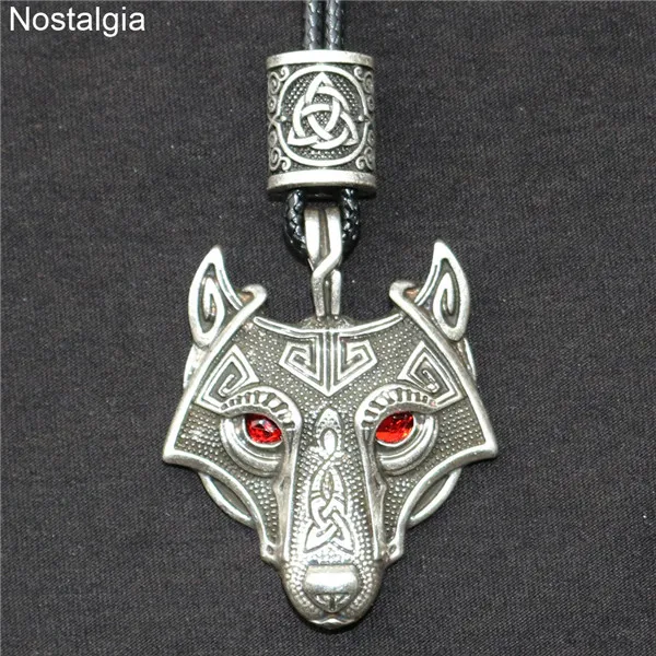 Red Trinity Silver Черные красные глаза волк амулет кулон скандинавские бусы Vegvisir Валькнут троица узел колье с кулоном в стиле викингов мужской женский талисман ювелирные изделия wicca - Окраска металла: Red Trinity Silver
