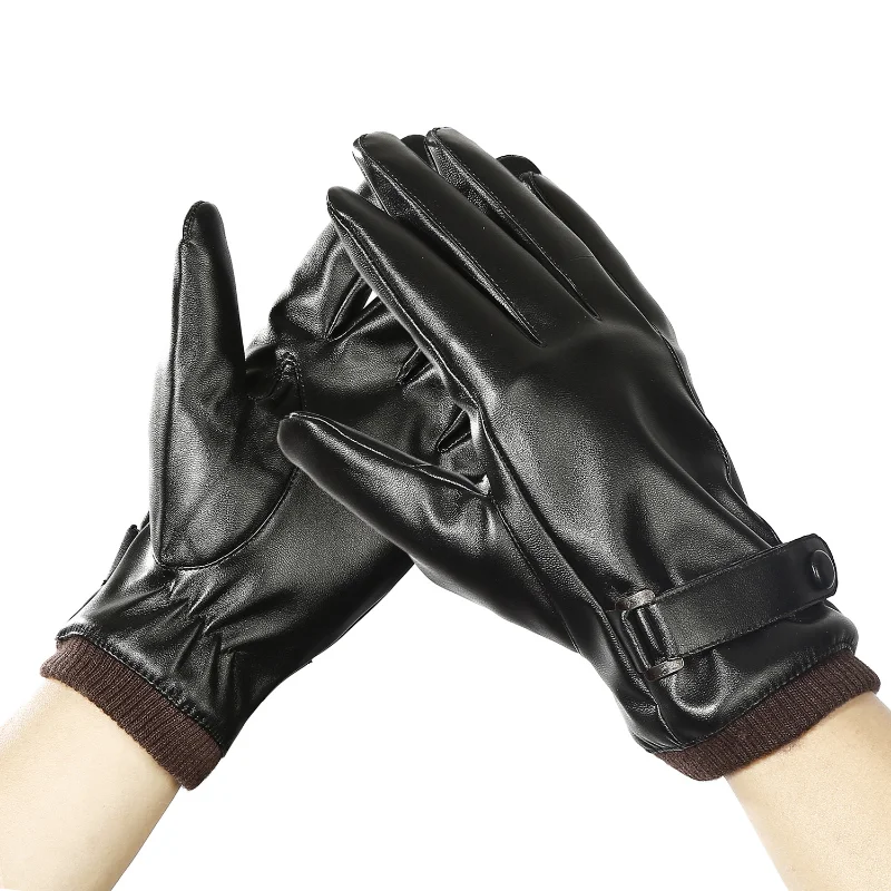 

Winter Anti-skid Cycling Outdoor Sports Windproof Touch Screen Warm Gloves for Men Waterproof Leather and Fleece Bike Gloves