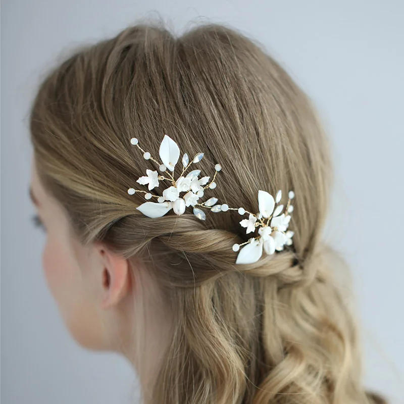 Фарфоровый цветочный набор заколок для волос с опалом и кристаллами Свадебные