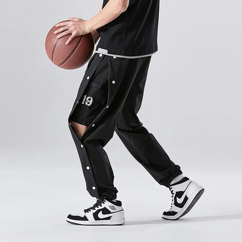 

Autumn Full Buttoned Pants Men's Casual Men's Trousers Buttoned Basketball Sweatpants Loose Drawstring Pants Joggers Training