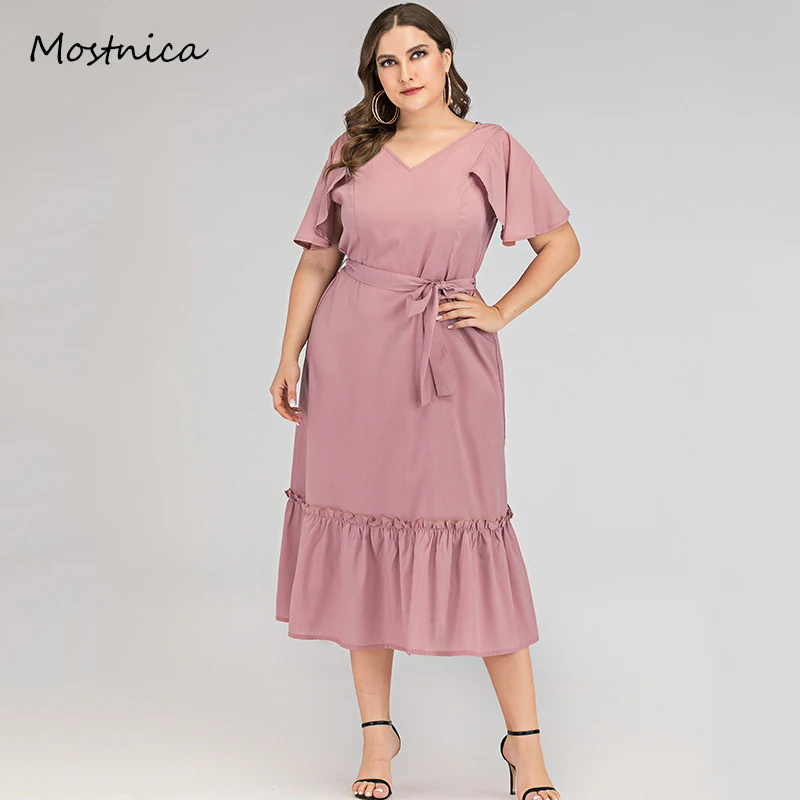 

Платье женское средней длины с V-образным вырезом и коротким рукавом