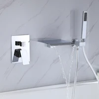 BANGPU Wall Mounted Bathtub Faucet With Handheld Shower Single Handle Faucet Waterfall Tub Faucet Brushed Nickel