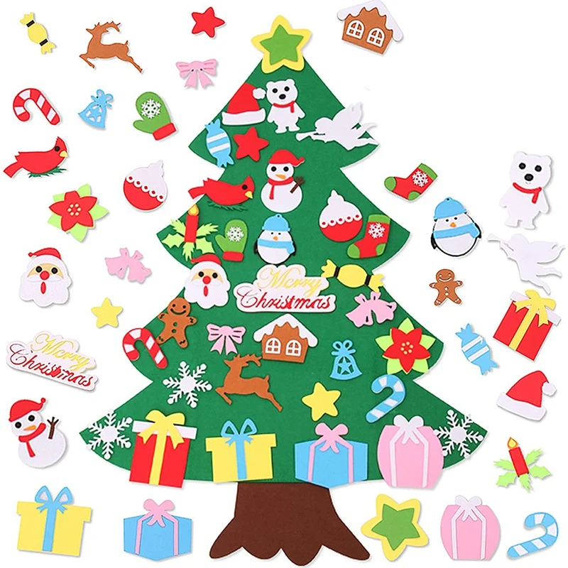 

DIY Felt Christmas Tree Kits For Kids With Detachable Ornaments Wall Hanging Home Door Decorations For Toddles