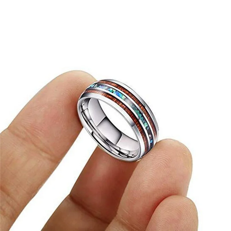 16 Style 8mm Fashion Luxury Tungsten Carbide Stainless Steel Ring Wood Inlay Arrow and Shell Inlay Ring Wedding Men Jewelry Gift