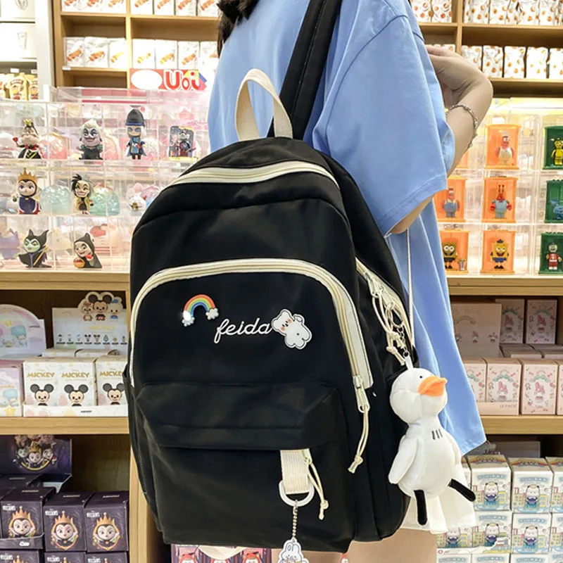 

Новый милый женский рюкзак, модный Водонепроницаемый Школьный рюкзак для девочек-подростков, нейлоновый дорожный рюкзак, черный рюкзак для...