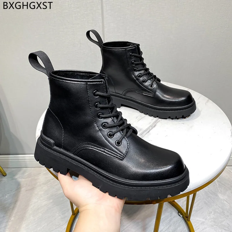 

Black Ankle Boots for Men Male Platform Shoes Man Martin Boots for Man 2022 Luxury Brand Leather Boots Men Casual Shoes Zapatos