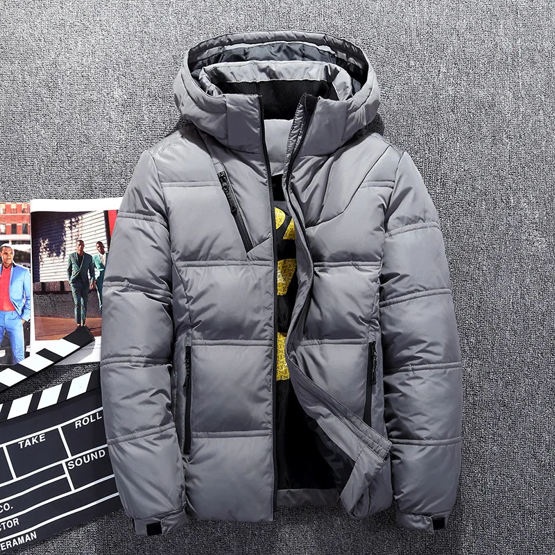 Light Grey AYUNSUE мужской пуховик длинное зимнее пальто мужское платье с открытыми плечами большой размер белый утиный пух мужской пуховик Теплая мужская ветровка 905 YY1296 - Цвет: Light Grey