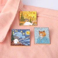 interesting oil painting enamel pins custom artistic cat face whirlpool brooch lapel badge cartoon jewelry gifts for art friends