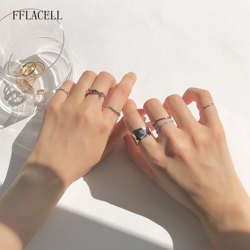 Новые модные геометрические металлические кольца FFLACELL в стиле хип-хоп 8 шт./компл.