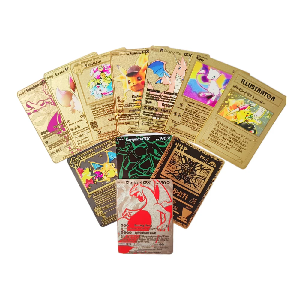Juego de cartas de Pokemon, tarjetas coleccionables de Mew Charmander Buldasaur Squirtle Blastoise Rayquaza Energy shinning Battle-0