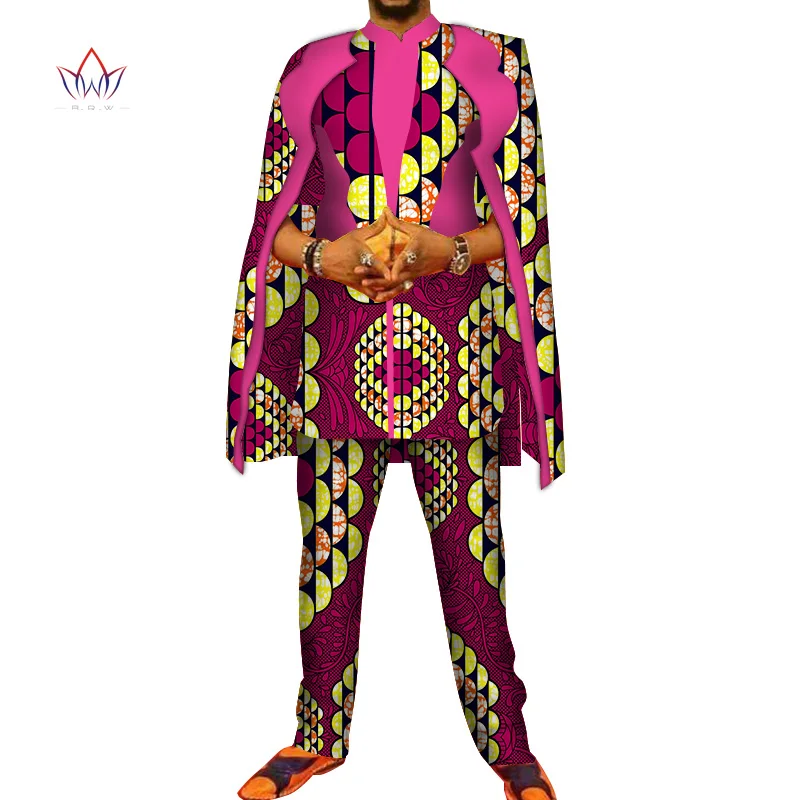 Африканский принт 3 шт. мужские комплекты Топ dashiki и брюки и халат набор Базен размера плюс традиционная африканская одежда 6XL WYN327 - Цвет: 23