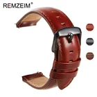 Ремешок кожаный REMZEIM для мужских и женских часов, сменный быстросъемный браслет ручной работы, Красный Коричневый Черный, Размер 18 мм 20 мм 22 мм