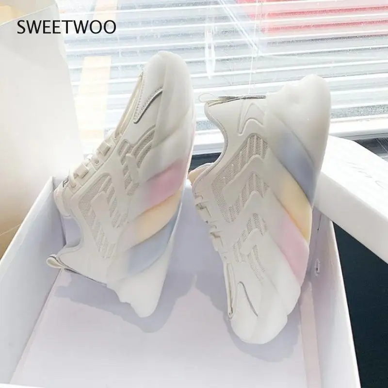 

Women's Spring High Platform Sports Shoes Black Off White Low Shoes Platform Sports Running Comfort Casual Chunky Sneakers