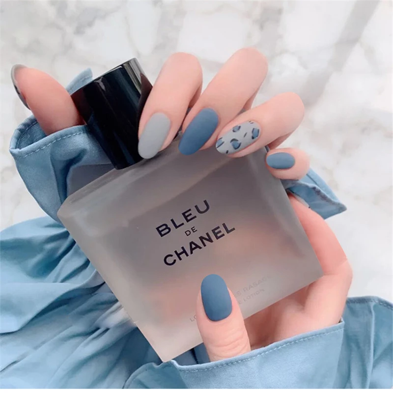 Длинные заостренные накладные ногти 24 шт./кор. розовые синие геометрические с