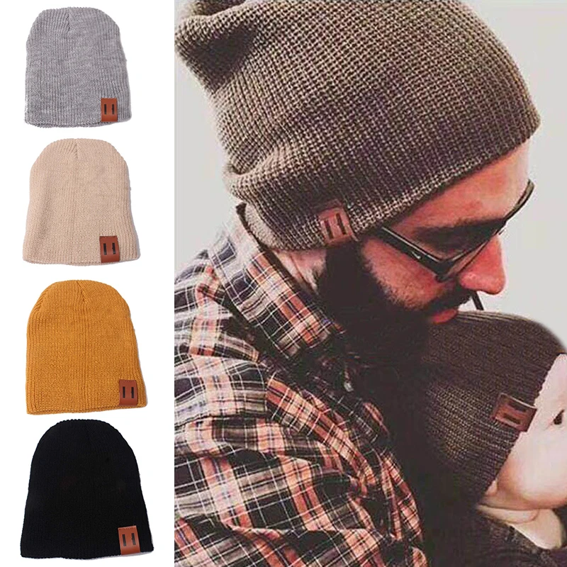 Новая зимняя шапка для родителей и детей вязаная мягкая теплая папы мамы детская