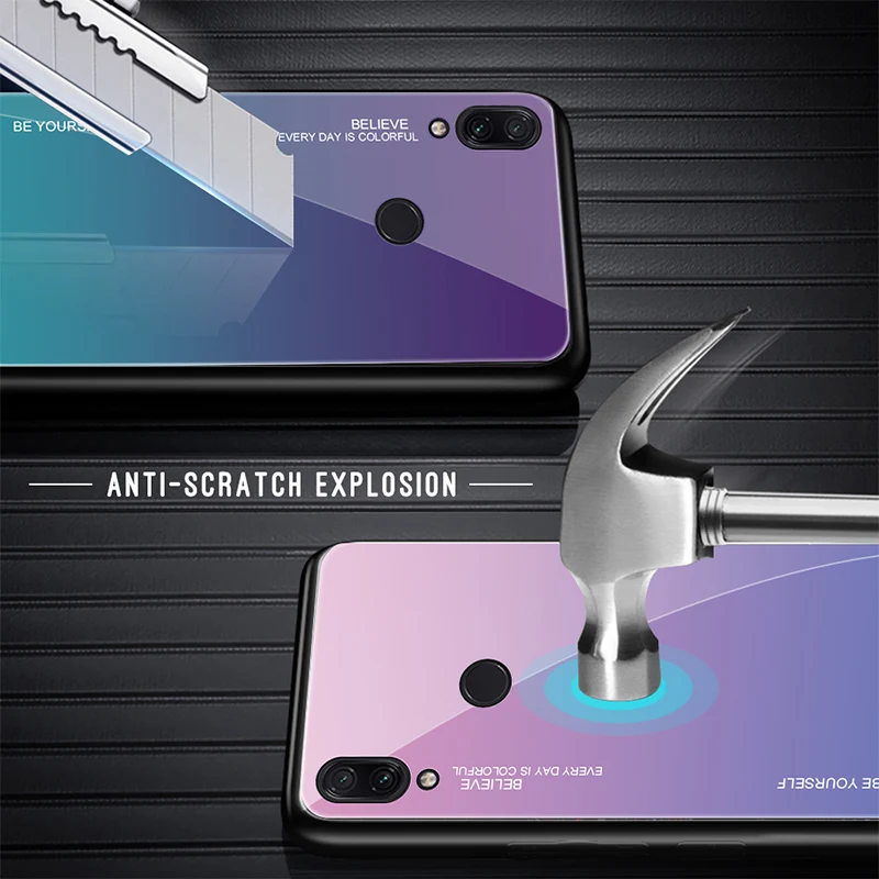Чехол из закаленного стекла для Xiaomi Redmi Note 7 6 K20 Pro Цветной глянцевый чехол с