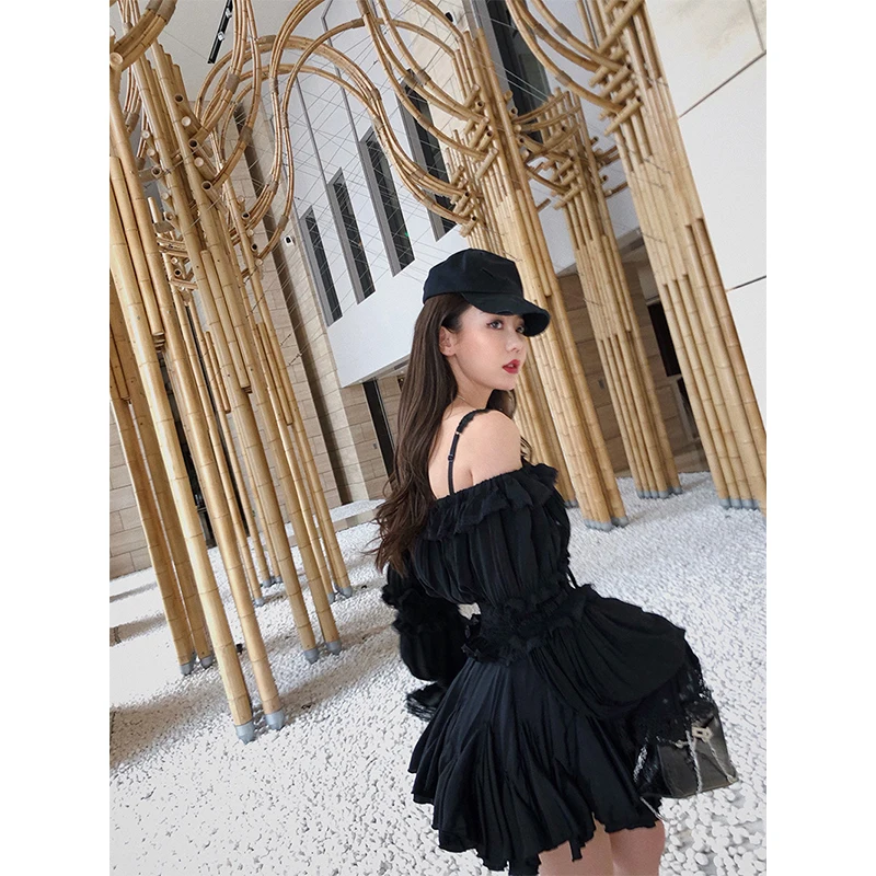 Женские модельные топы с оборками белые/черные кружевные блузки в стиле пэчворк