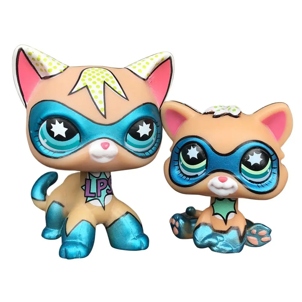 

LPS CAT LPSCB Custom-Made Baby with Old Littlest pet shop Toys bobble head Standing Short Hair Cat Super Hero Mask Kitty