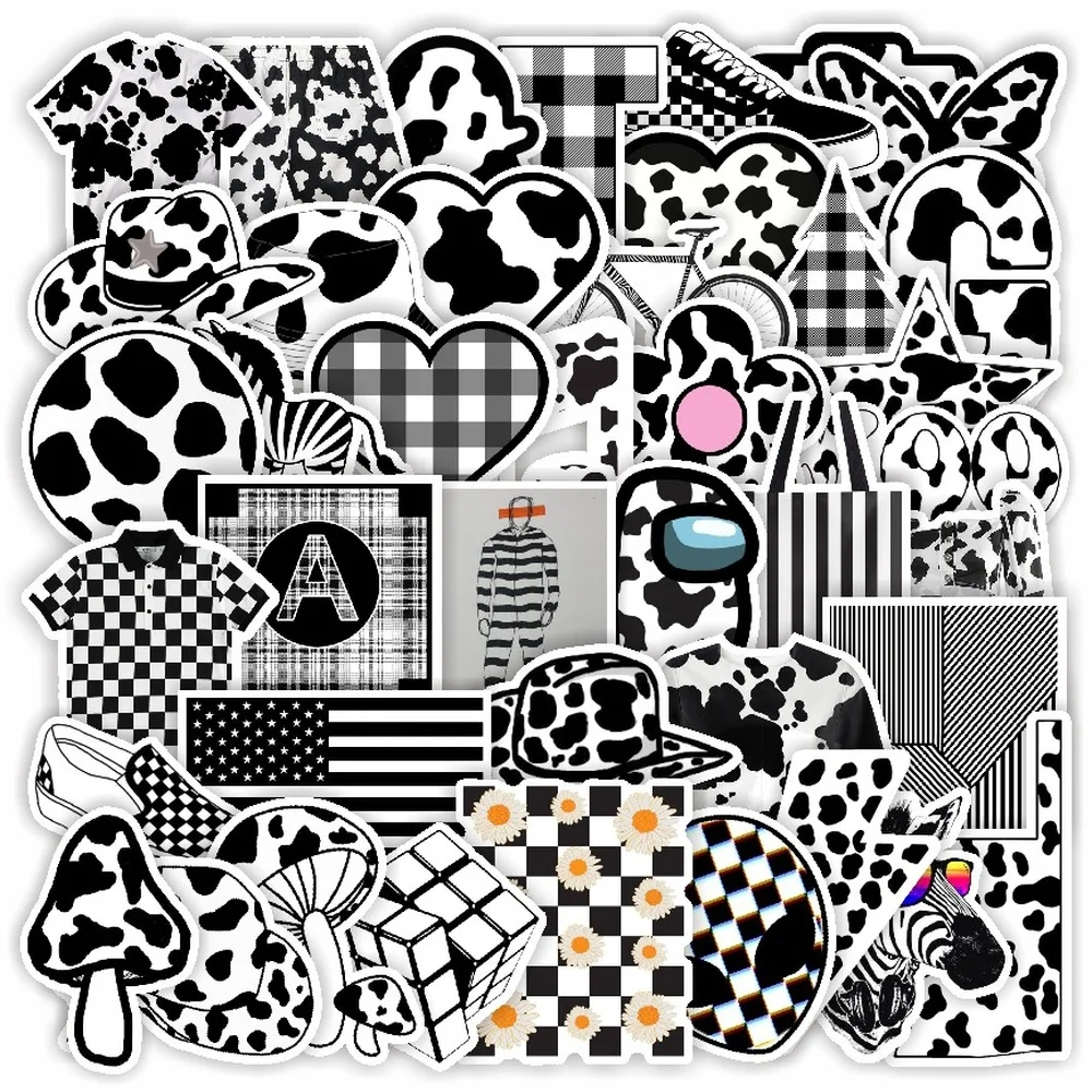 

10/50Pcs Black and White Plaid Shirt Hat Stickers DIY Luggage Laptop Bicycle Skateboard PVC Graffiti Kid's Stickers