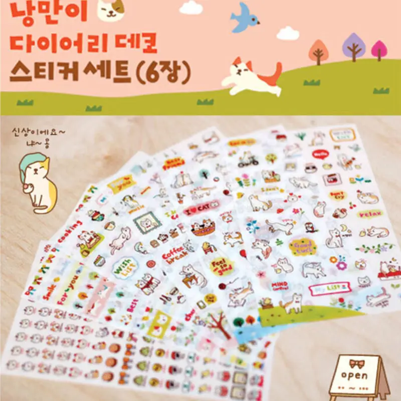 6 sheets New Cartoon Kawaii Paper Scrapbooking Cat Stickers Girl Gift Cute Korean Stationery Sticky phone Stickers
