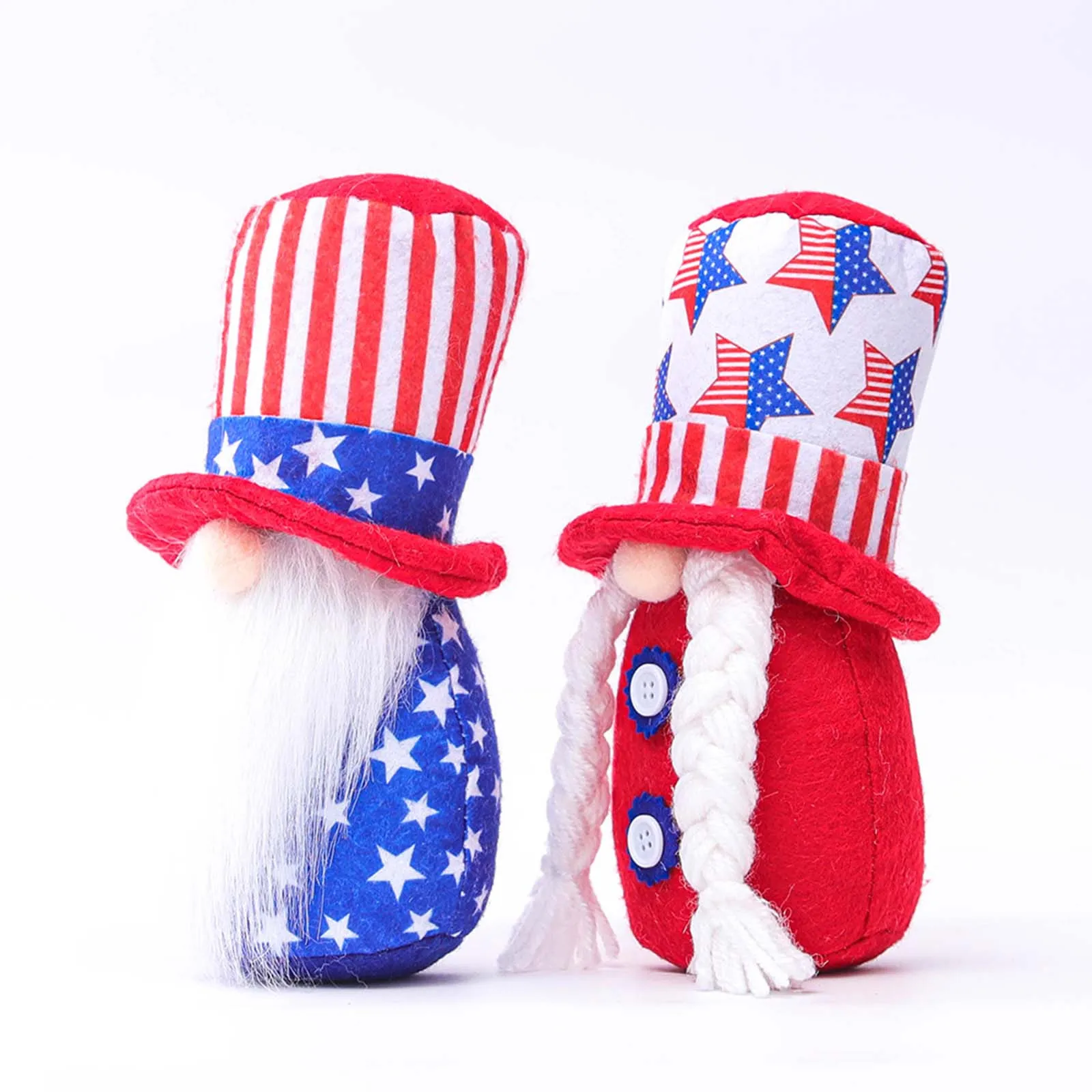

2PCPatriotic Independence Day Plush Gnome Doll American Striped Star Print Hat Dwarf Decoration Tomte Standing Figurine Faceless