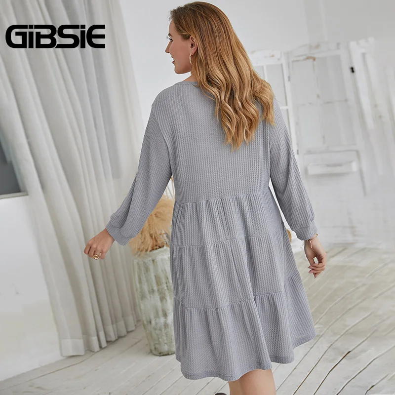 Женское свободное платье GIBSIE размера плюс на пуговицах с v образным вырезом и
