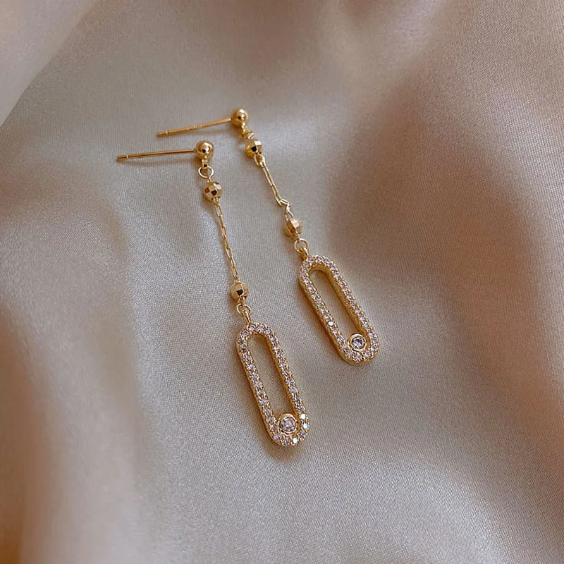 

Корейские золотые длинные висячие серьги с кисточками для женщин, модные темпераментные Женские Геометрические серьги с кристаллами