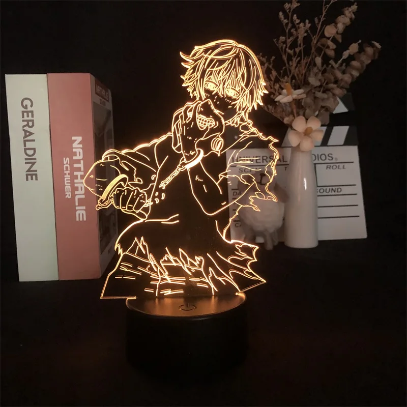 

Kaneki Ken Токийский Гуль японское аниме Манга 3D светодиодный ночсветильник будильник основа 7 цветов с дистанционной доставкой проектор для де...