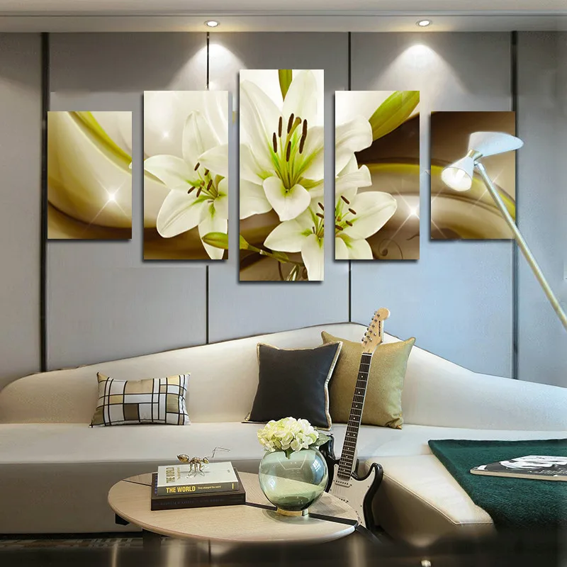

Canvas Poster Living Room HD Printed Picture 5 Panels Flower Pattern Painting Modular Wall Art Home Decor No Framework