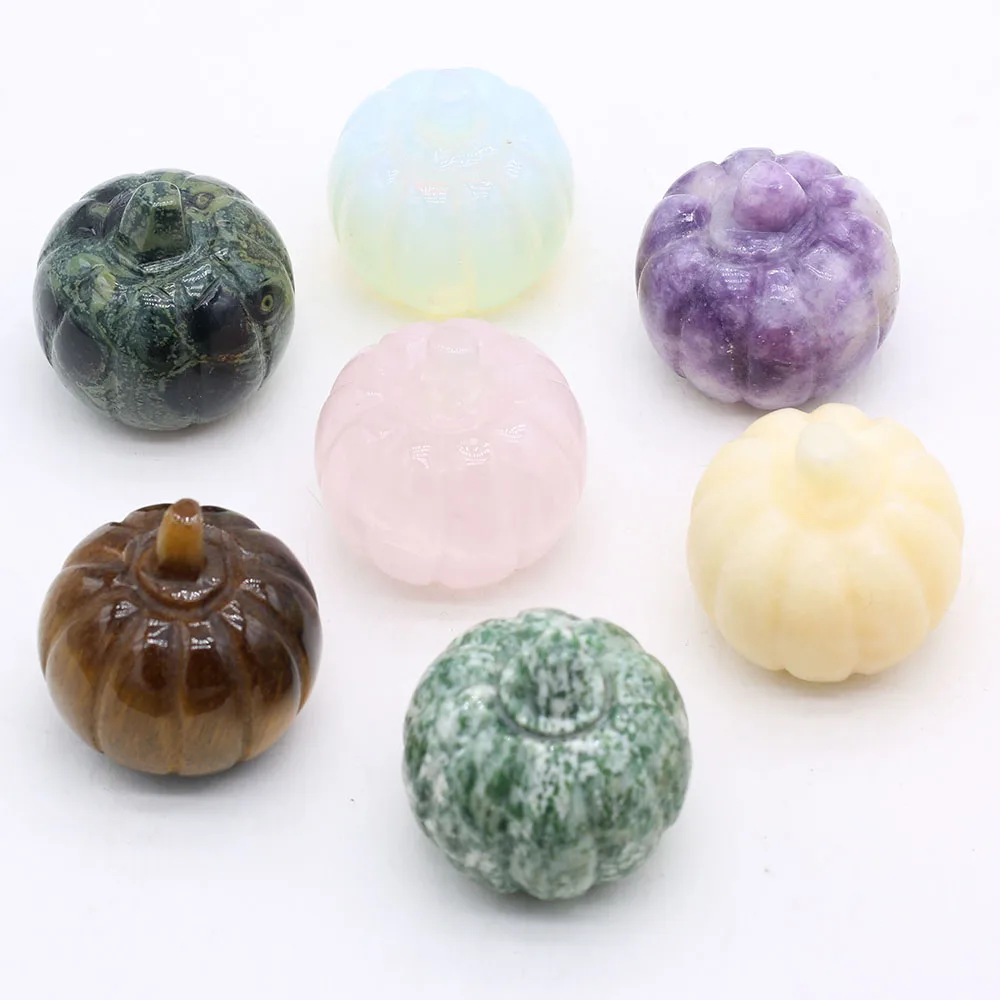 

Fashion Pumpkin-Shaped Ornaments Natural Stone Amethyst Rose Quartz Opal Beads Furnishings for Decorating Bars Cafes Study Etc