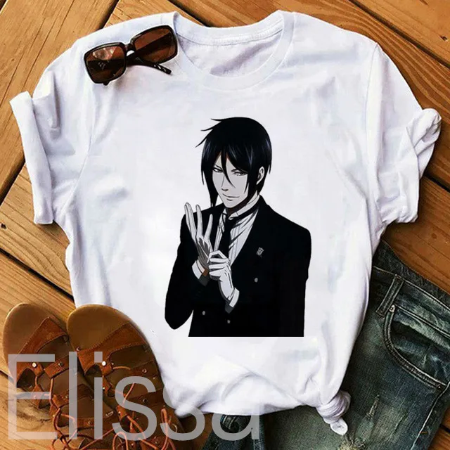 Футболка с изображением аниме черного Батлера Корейская уличная одежда для