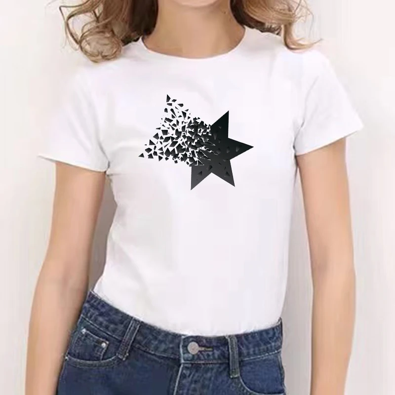 2021 недорогая футболка с геометрическим принтом и круглым вырезом повседневная