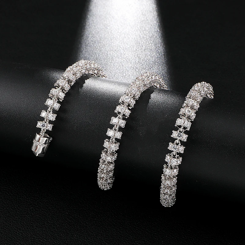 Hip Hop 6MM Bling AAA CZ Cubic Zirconia Iced Out Round Link Chain Necklace For Men Women Rapper Jewelry 18''-24''