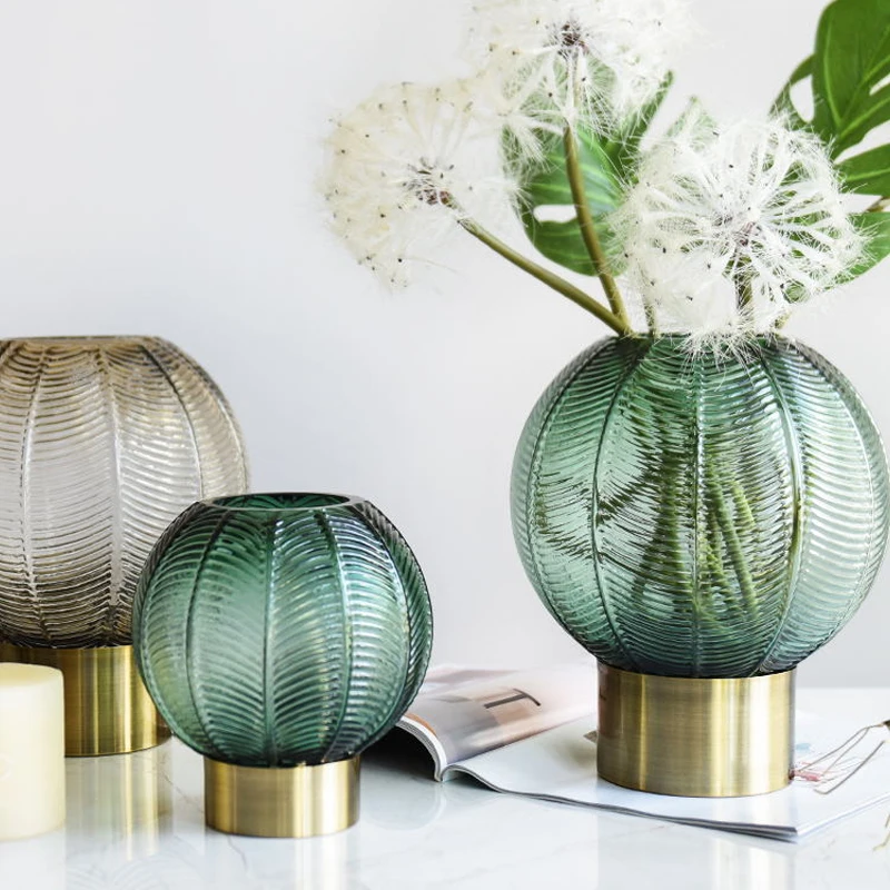 Современная модная гальванизированная стеклянная ваза зеленые круглые вазы