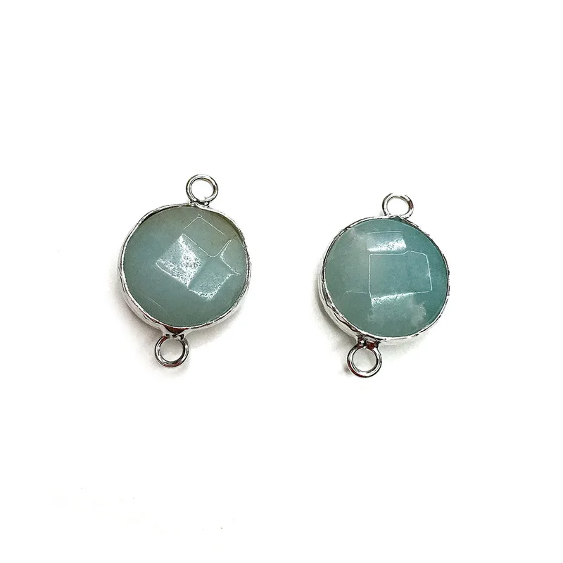 

Amazonites round silver plated semi-precious stone connector for jewelry making temperament accessories size 14x14mm