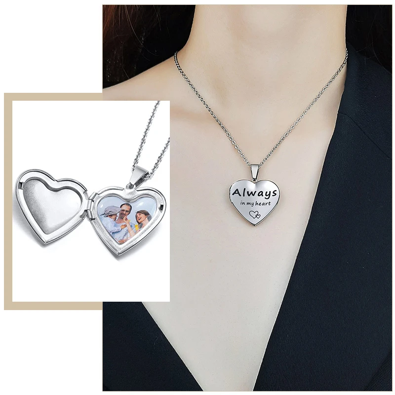 

Women's Carved Design Heart-shaped Custom Photo Making Frame Necklace Openable Locket Pendant Memorial Keepsake Gifts Jewelry