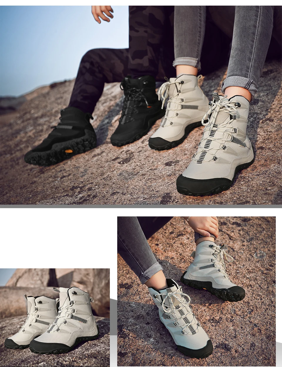 XIANG GUAN Man Hiking Shoes Men Waterproof Plush Warm High Top Climbing Mountain Tactical Boots Outdoor Sports Trekking Sneakers