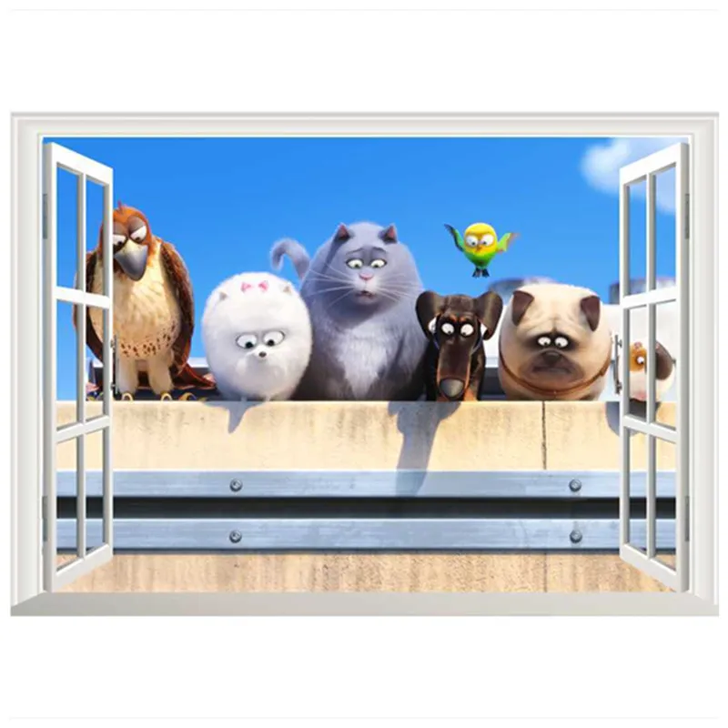 Милые аниме животные 3d сломанные стены виниловые настенные наклейки детская