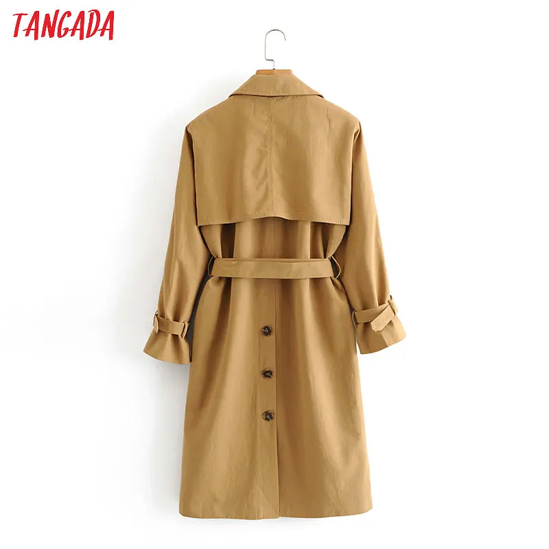 

Tangada women England style long trench coat with belt 2020 autumn elegant female outwear windbreak QN18