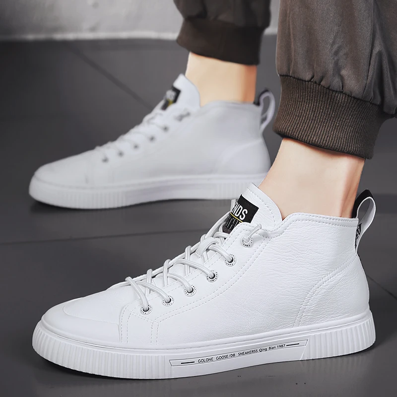 

New Mens Shoes Casual Leather Fashion Shoes Classic Leather Sneakers White Shoes Leisure Walk Hiking Shoes Lace-up Outdoor Shoes