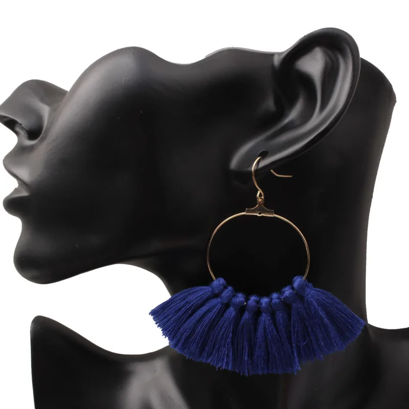 

Vintage Women's Big Statement Tassel Drop Earrings For Girls Round Long Dangle Earring Bohemian 2021 Fashion Jewelry