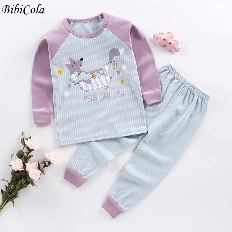 

Autumn New Kids Pajamas Set Baby Girls Boys Cartoon Long Sleeve T-Shirt Tops and Pants Baby Sleepwear for 2 4 6 8 Years