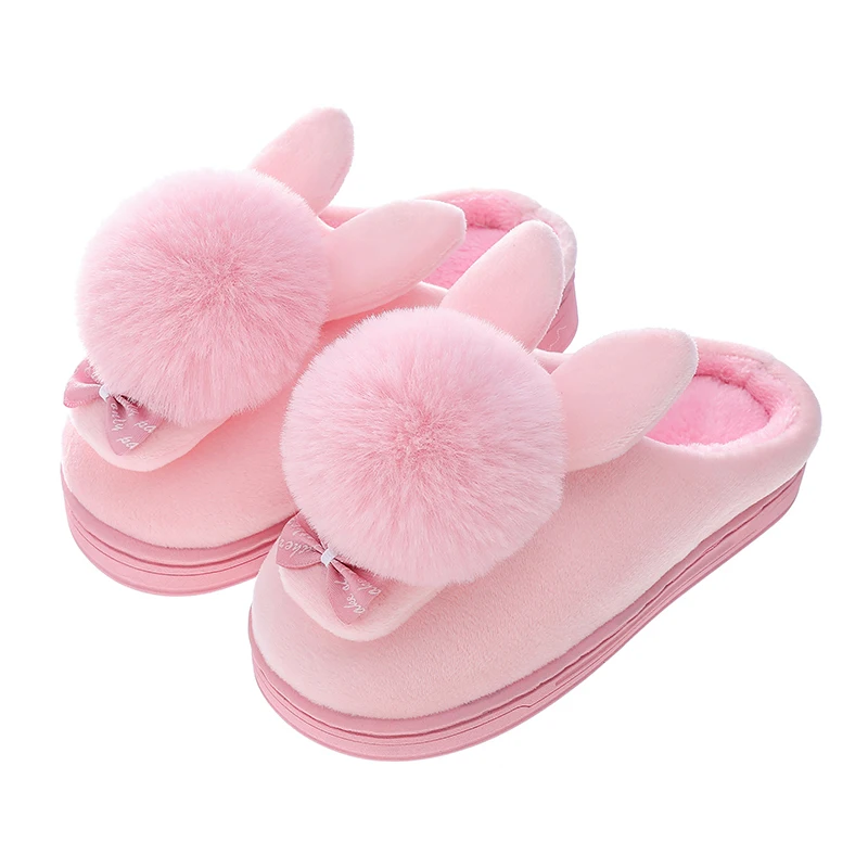 

Children's Winter Slippers Boys Cartoon Rabbit Cotton Home Slippers Kids Plush Indoor Warm Shoes Bowtie Girls Princess Slippers