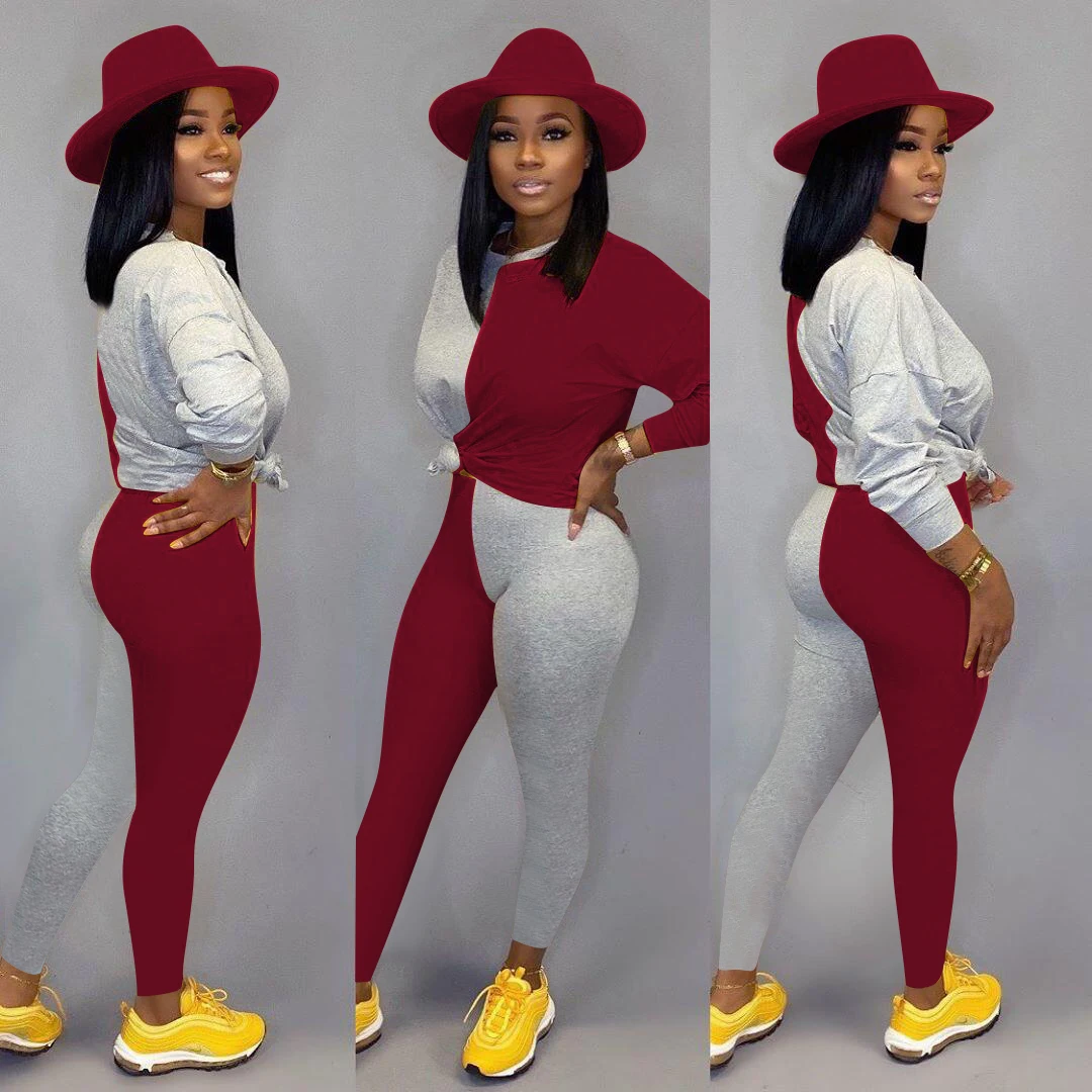 

WenQing Autumn Winter Women Set Tracksuits O Neck Full Sleeve Top pants Suits Two Piece Set Patchwork Color Outfits Sportswear