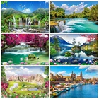 Фон для фотосъемки Laeacco с изображением горы водопада журавля реки синего неба облачной природы