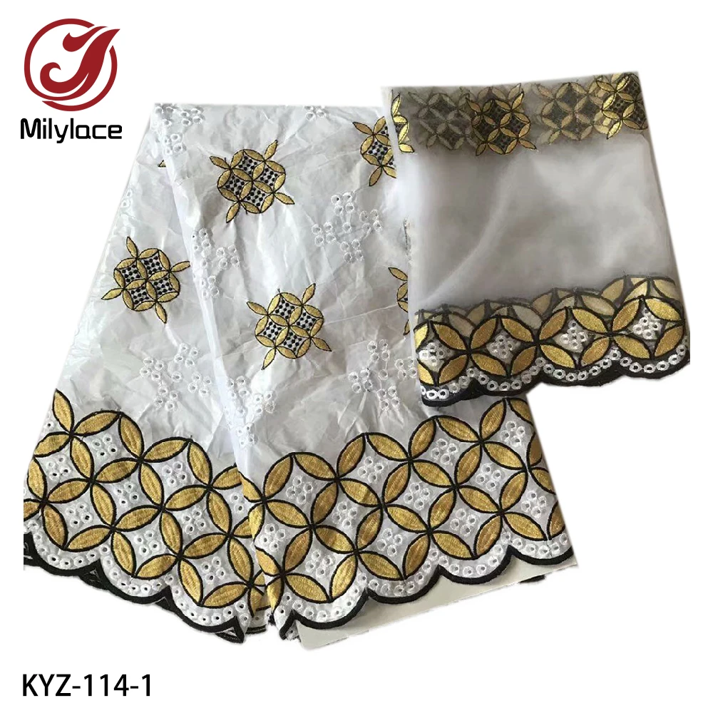 

Новая африканская вышитая базиновая кружевная ткань + 2 ярда французского сетчатого кружевного материала для изготовления платья KYZ-114