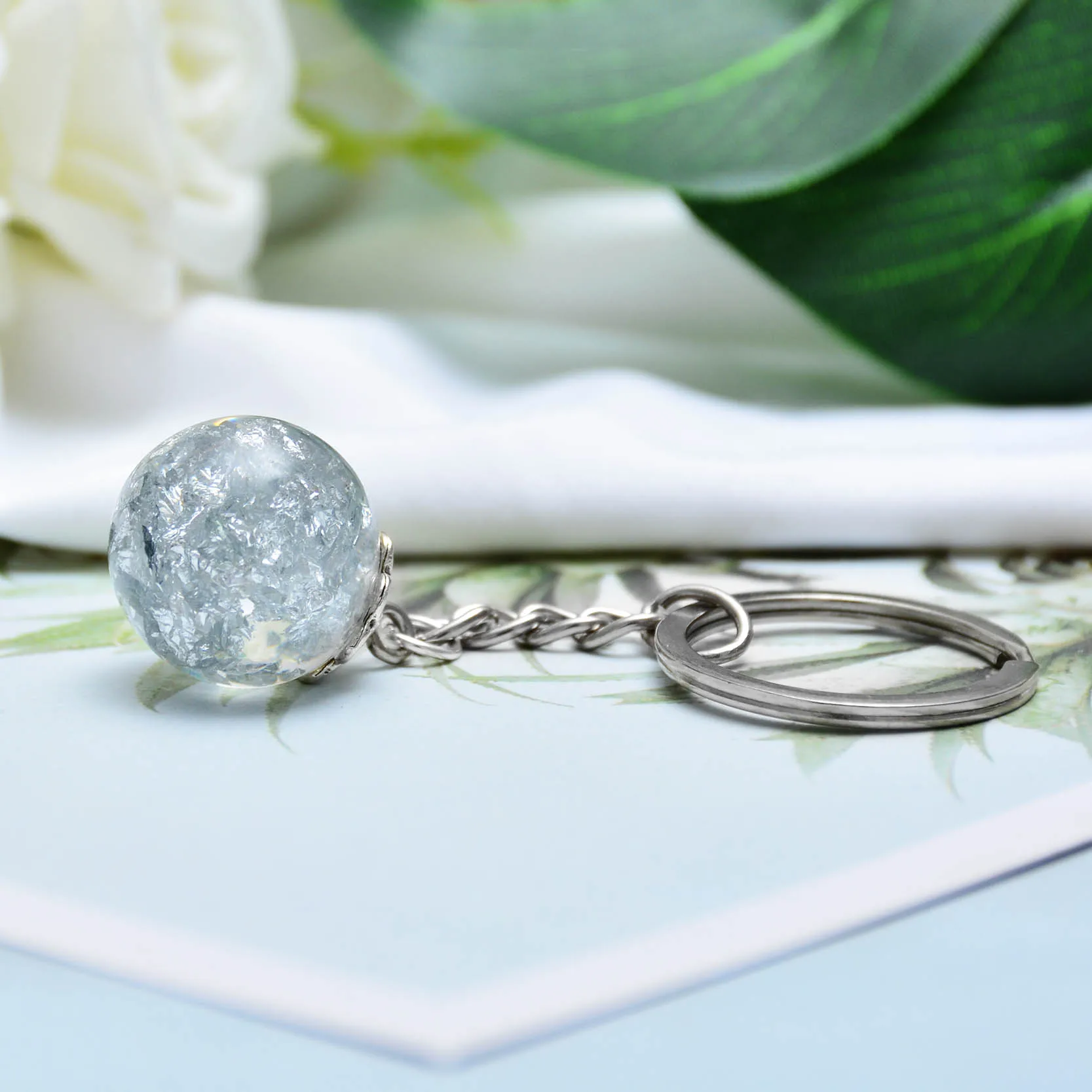 Trendy Resin Ball Key Chain Gold Color Foil Paper Inside Rings Holder For Women Men Birthday Gift Drop Shipping | Украшения и