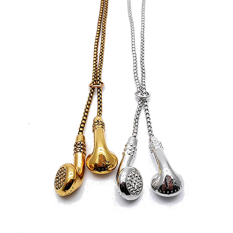 Ожерелья в стиле хип хоп панк золотого и серебряного цвета музыкальные наушники