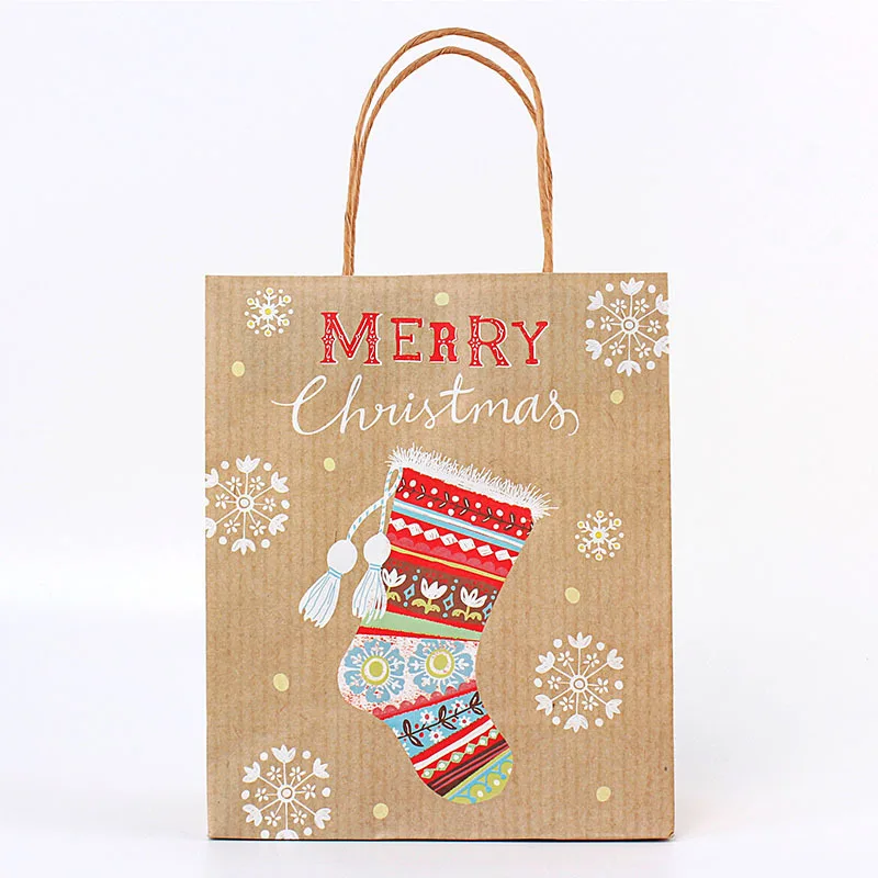 2 шт рождественские крафт-бумажные пакеты подарочные упаковочные с ручками для